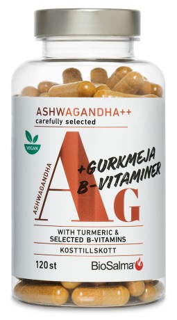 Pienoiskuva BioSalma Ashwagandha + Kurkuma B-vitamiinit, 120 kapselia
