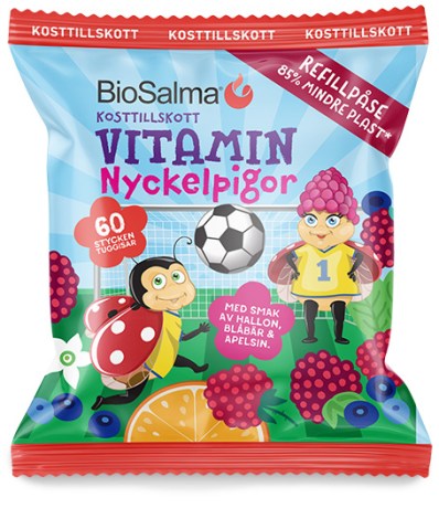 Pienoiskuva BioSalma Monivitamiini Lepp�kertut, Vadelma/Mustikka/Appelsiini, T�ytt�pakkaus - 60 Gummies