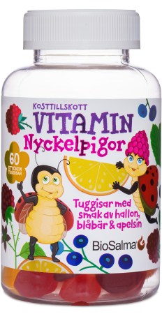 Pienoiskuva BioSalma Monivitamiini Lepp�kertut, Vadelma/Mustikka/Appelsiini, 60 Gummies
