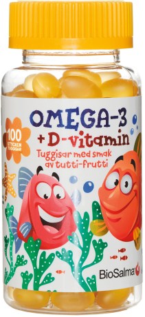 Pienoiskuva BioSalma Omega-3 + D-vitamiini, Tutti frutti, 100 purutablettia