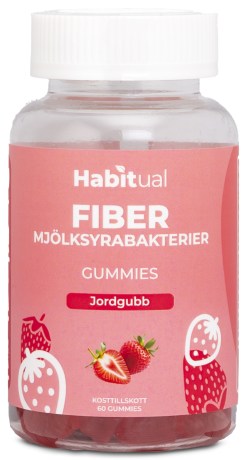Pienoiskuva Habitual Kuitu-/maitohappobakteerikumikarkit, Mansikka, 60 Gummies