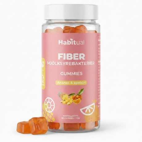 Pienoiskuva Habitual Kuitu-/maitohappobakteerikumikarkit, Ananas & Appelsiini, 60 Gummies