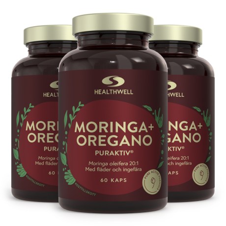 Pienoiskuva Healthwell Moringa +Oregano Puraktiv, 180 kapselia