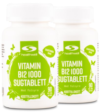 Pienoiskuva Healthwell B12-vitamiini 1000 imeskelytabletit , 180 tablettia