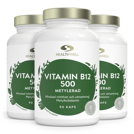 Pienoiskuva Healthwell B12-vitamiini Metyloitu 500, 270 kapselia