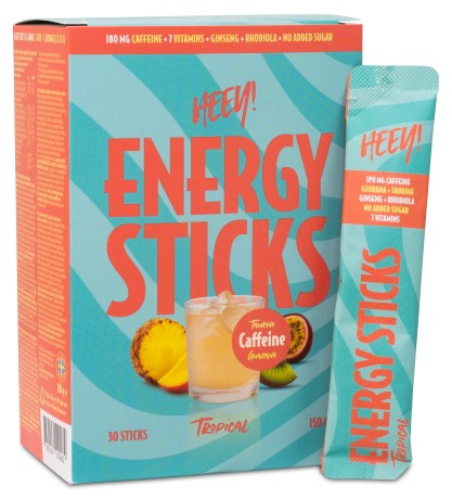 Pienoiskuva HEEY Energy Sticks Koffein+Guarana, Tropical, 30 annospussia