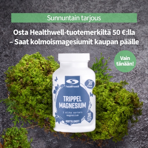 Sunnuntain tarjous! Osta Healthwell-tuotemerkiltmme 50 :lla, s