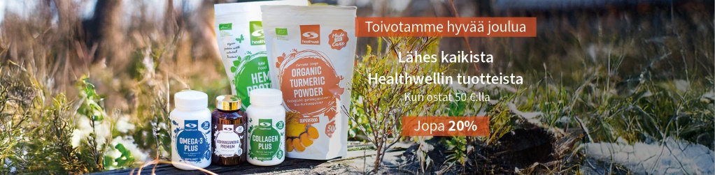 Osta 50 eurolla, saat 20% alennusta Healthwell-tuotemerkist