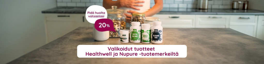 Pid� huolta vatsastasi! Valikoidut tuotteet Healthwell ja Nupure -tuotemerkeilt� 20 %