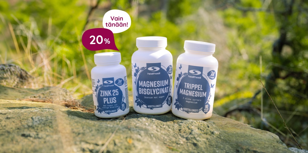 Vain t�n��n! Kaikki kivenn�isaineet Healthwell-tuotemerkilt�mme 20%*