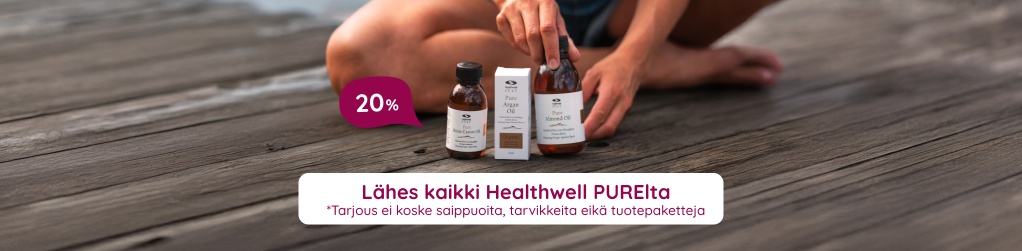 L�hes kaikki Healthwell PURElta 20%, tarjous ei koske saippuoita, tarvikkeita eik� tuotepaketteja