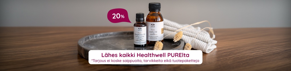 L�hes kaikki Healthwell PURElta  20% *Tarjous ei koske saippuoita, tarvikkeita eik� tuotepaketteja.