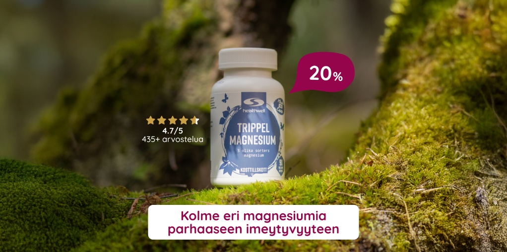 Healthwell Tripla Magnesiuim 20 %: Kolme eri magnesiumia parhaaseen imeytyvyyteen