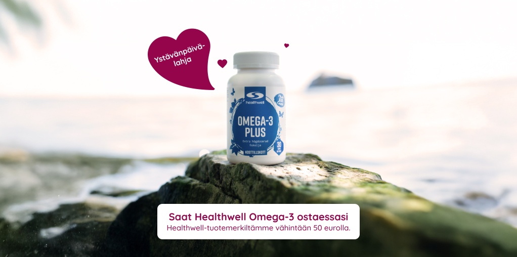 Yst�v�np�iv�lahja :Omega-3 kaupan p��lle ostaessasi 50 �:lla Healthwell-tuotemerkilt�mme